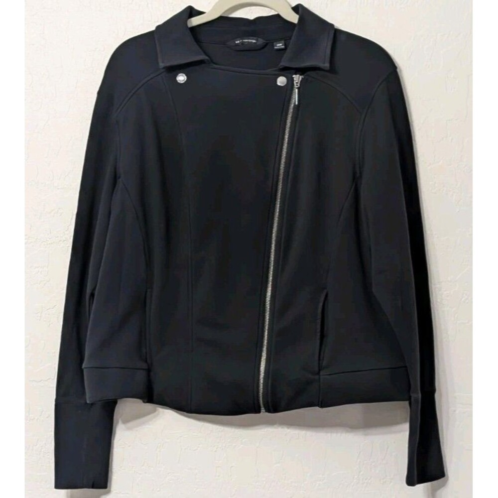Halston Plus 20W Navy Fleece Jacket Waist Length Zipper Stylish Weekend Travel